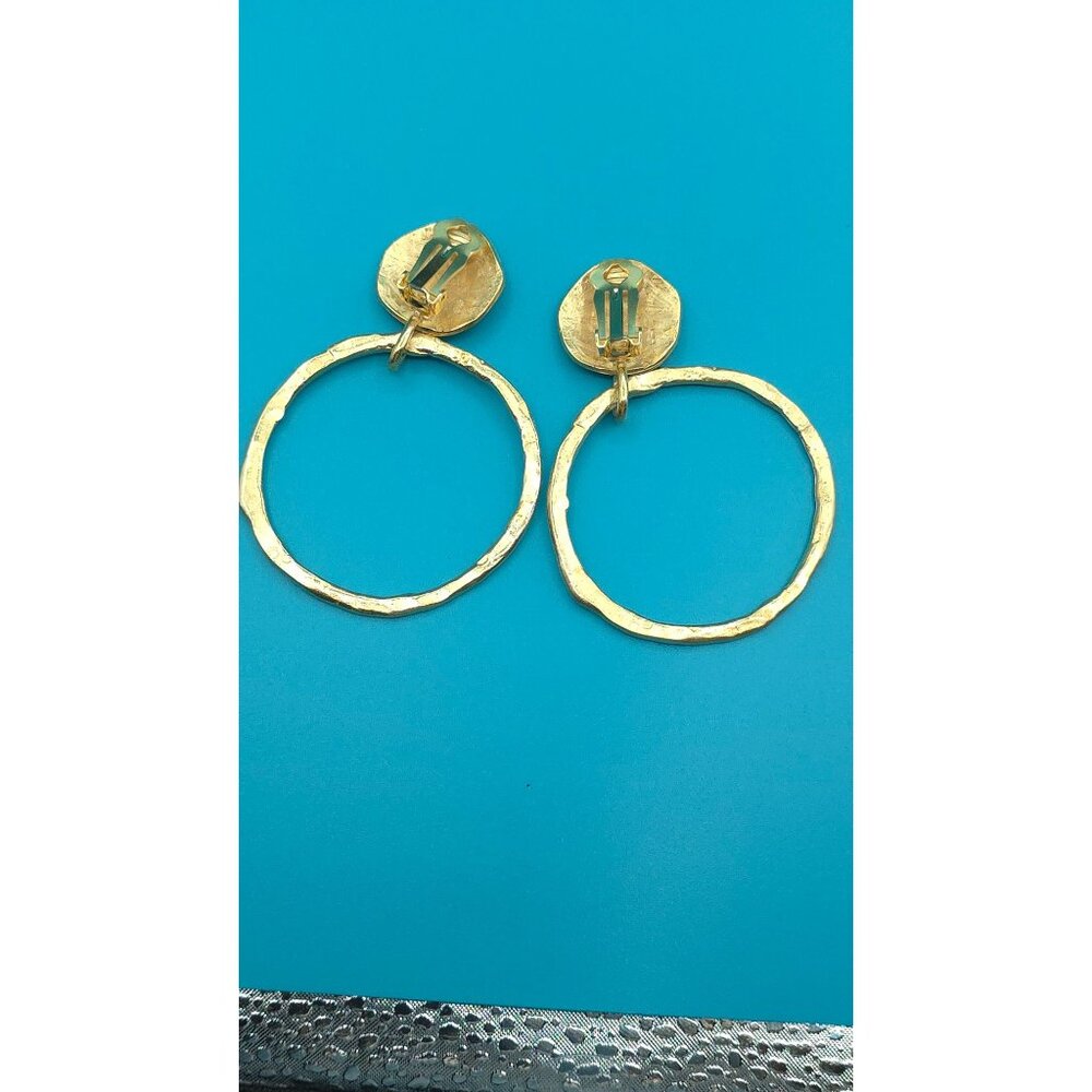 Hammered Gold-Tone Statement Hoop Clip-On Earrings 3.25 Inches - Picture 3 of 6